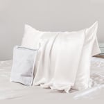 PROMEED Taie d'oreiller en Soie Blanche de 23 mommes pour Cheveux et Peau, 3e génération, Grade 6A+ Taille Standard, avec Sac à Linge Gratuit, taie d'oreiller rafraîchissante Indispensable pour la