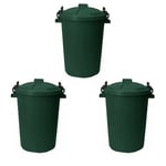 3 x 50L Bin Cliplock Lid Kitchen/Garden Waste Feed Storage Dark Green Dustbin UK