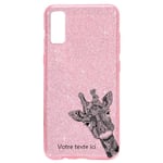 Coque Iphone XR paillettes rose girafe personnalisee