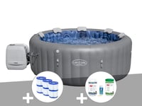 Kit spa gonflable Bestway Lay-Z-Spa Santorini rond HydroJet Pro 5/7 places + 6 filtres + Kit traitement brome