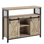 VASAGLE Buffet Cuisine, Meuble de Rangement, Commode, avec 2 Portes Coulissantes, 33 x 100 x 80 cm, Étagères Réglables, pour Salon, Marron Turquoise et Noir d'encre LSC092B60