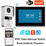 Sonnette video tuya WiFi 1080P Visiophone 10' Ecran Tactile Application Intelligente Systeme d'interphone video pour Systeme de Controle d'Acces rfid