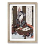 Big Box Art Lady Writing a Poem by Yashima Gakutei Framed Wall Art Picture Print Ready to Hang, Oak A2 (62 x 45 cm)