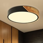 Svart LED-taklampa, 18W modern taklampa i trä, för sovrumskök, vardagsrum, Ø30cm * 5cm, naturligt ljus, 3000K varmvit