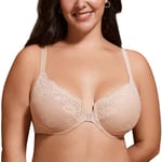 DELIMIRA Soutien-Gorge Grande Taille avec Armatures Fermeture Devant Sexy Femme Beige 95D