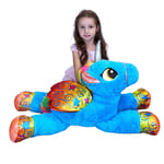 Grande Peluche Licorne Bleu 80cm Poney Magique Cheval Avec Ailes Couché