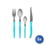 6x Table Forks In Stainless Steel Rising Sun Handle Turquoise