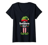 Womens The Bookworm Elf Matching Family Christmas Book Lover Worm V-Neck T-Shirt