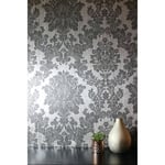 Boutique Corsetto Damask Dark Silver Grey Metallic Heavy Vinyl Wallpaper 104774