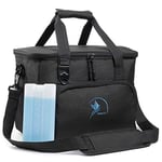 Obics Sac Glacière 20 Litre Petit Sac de Congélation pour Voyage, Sac Picnic Noir Iso avec Batterie Glacière et Compartiments, Sac Thermique Sac Alimentaire pour Vélo Isolé Boîte Glacière