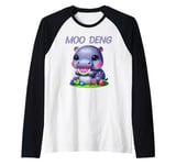 Colorful Moo Deng Cute Hippo The Famous Baby Pigmy Design Raglan Baseball Tee