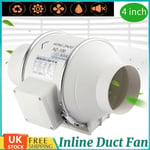 4" InLine Duct Shower Bathroom Kitchen Hydroponics Extractor Fan Air Ventilation