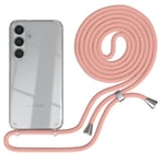 For Samsung Galaxy S24 Phone Case With Hanging Cord Cover Chain Light Pink