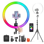 NEEWER SRP18C Ring Light Kit LED RGB, Lumière Anneau Mince Contrôle App, Pied Lumière Réversible, Assistance téléphonique, Tête Sphérique, 2500-10000K, IRC95+/TLCI 97, 18Scènes pour TikTok/Makeup/Jeux