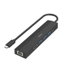 Hama Multi-port USB-C Hub (6-in-1 Adapter: 3 USB-A, 1 USB-C Power Delivery PD, 1 HDMI, 1 Ethernet, Laptop Docking Station, MacBook Pro, MacBook Air, iPad Pro, Dell and XPS) Black