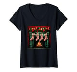 Womens Christmas Stockings Hung by the Fireplace V-Neck T-Shirt