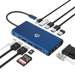 Station d'accueil USB C, hub OBERSTER 12 en 1 avec double adaptateur HDMI, 2 x 4 K HDMI, VGA, 2 ports USB 3.0, USB C 3.0, 100 W, Ethernet Gigabit Ethernet (1 Gb/s) compatible avec ordinateur portable,