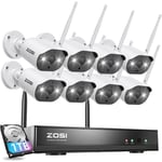 ZOSI 2K 8CH 1TB NVR Kit Camera de Surveillance WiFi, 3MP Caméra Extérieure sans Fil, Détection Humaine, Alarme Sonore et Lumineuse