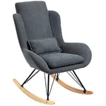 HOMCOM Fauteuil à Bascule Oreilles Rocking Chair Grand Confort accoudoirs Assise Dossier garnissage Mousse Haute densité Lin Gris