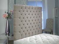 CROWNBEDSUK CHESTERFIELD WALL HEADBOARD CHENILLE IN 2ft6,3ft,4ft,4ft6,5ft,6ft 36'' OR 44 '' HEIGHT MATCHING BUTTONS (6FT SUPER KINGSIZE 36'', Sand)