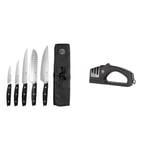 MasterChef Set Couteau Cuisine avec Malette Couteaux Professionnel, Lot Compris Couteau Chef & Aiguiseur Couteaux, Affuteur 3 en 1 Grossier, Moyen et Fin