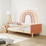 Cadre de lit en bois 90x200 enfant bebe rouge sommier à lattes pin Homestyle4u