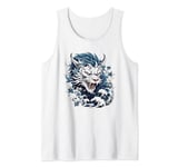 fierce anime blue asian dragon japanese flowers mythical art Tank Top