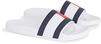 Tommy Hilfiger Claquettes Homme Caoutchouc Drapeau TH Pool Slide Sandales de Bain, Blanc (White), 45