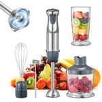 Hand Blender 1000W, 5-in-1 Electric Stick Blender, Copper Motor Stainless Steel Blade Stick Blender Mixer with Turbo Mode, Baby Food Blender with Mixing Beaker, Chopper, Whisk, Milk Frother (Gray)