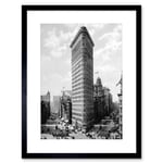 Flat Iron Building New York City Architecture 1903 Vintage Black and White Cityscape Photograph Artwork Framed Wall Art Print 12X16 Inch