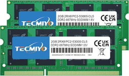 4Go(2x2Go) DDR2 Mémoire RAM DDR2-667 PC2-5300S Barrette de Ram Sodimm DDR2 667MHz SODIMM 2RX8 Dual Rank PC Portable PC2-5300 1,8 V Non-ECC