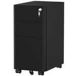 YITAHOME Mobile Caisson Bureau avec 3 Tiroirs, Métal Caisson de Rangement avec roulettes, Meuble de Bureau Caisson Tiroir Bureau Domicile avec Serrure pour Dossiers Suspendus, Noir, 45 x 30 x 61cm