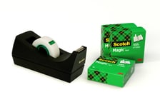 Scotch™ bordtapedispenser c38, svart + scotch® magic™ usynlig tape, 19 mm x 33 m, 4 ruller/pakke