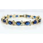 YELLOW GOLD FINISH Created Diamond Oval Cut Blue Sapphire Bracelet + Gift Box