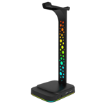 RGB-spelhörlurar stativ, headset stativ med 3,5 mm AUX och 2 USB-laddningsportar, skrivbordsspelhörlurar hållare med gummibas