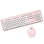 Clavier Bluetooth sans fil, touches colorées uniques, petit ensemble clavier et souris mignon pour ordinateur portable Mac PC Blanc Rose