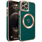 HZLFCZL Coque Magnétique pour iPhone 11 Pro Max,Compatible avec MagSafe Protection complète de l'objectif de l'appareil Photo,Luxe en Forme cœur Soft TPU Phone Case for iPhone 11 Pro Max-Vert Foncé