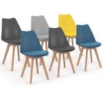 Idmarket - Lot de 6 chaises scandinaves sara mix color bleu x2, gris clair, gris foncé x2, jaune