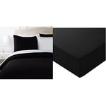 Amazon Basics Parure de lit avec Housse de Couette en Microfibre, Noir, 240 x 220 cm & Drap-Housse en Microfibre Noir 140 x 200 x 30 cm