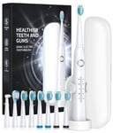 Electric Toothbrush with Travel Case for Adults with 8 Brush Heads, 40000 VPM Deep Clean Rechargeable Toothbrushes Last 30 Days with 5 Modes