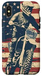 Coque pour iPhone X/XS Bleu Bohème Rayé Motocross Drapeau Américain Dirt Bike