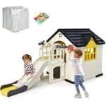 Goplus - Maison de Jeu + Toboggan et Jouets pour 5 Enfants 3-8 Ans,164x124x132CM,Cabane de Jardin Enfant,jaune