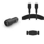 Belkin Premuim Car Bundle(37W Dual Port Fast Car Charger & USB-C to USB-C 1m charging cable & Vent Mount)