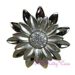 Chic Matte Polished Silver Daisy Flower Floral Bloom Ring w/ Swarovski Crystals