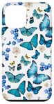 iPhone 12 mini Blue Butterflies and Floral Pattern on White Background Case