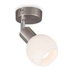 B.K.Licht spot plafond pivotant avec abat-jour en verre I ampoule LED E14 5W incluse I lumière blanche chaude 3000K I 470lm I verre opale