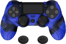 Protection Manette Pour Ps4,Coque Manette Pour Ps4 Pro,Coque En Silicone Pour Ps4 Slim,Housse Manette Ergonomique Avec Capuchon Joystick Pour Ps4-Bleu & Noir(Guardian Edition)