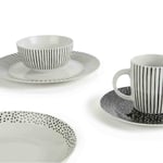 20Pc Betsy Black White Dinner Set, Dishwasher Microwave Safe, Porcelain Tablewar