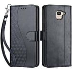 Coque pour Samsung Galaxy J6 2018, Housse en Cuir PU Flip Pochette Portefeuille Étui avec Emplacement Carte Samsung J6 Coque Magnétique Antichoc (Noir)