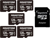 Carte Micro SD de 128 Go en 5-Pack,vidéo,GoPro,Surveillance,caméra,Drone,mémoire MicroSDXC UHS-I Classe 10,85 Mo/s,avec Adaptateur.(Q1548)